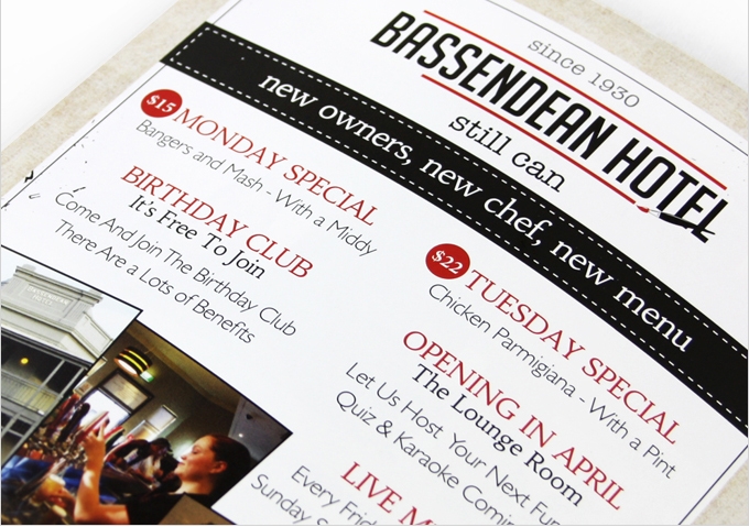 Bassendean Hotel menu design